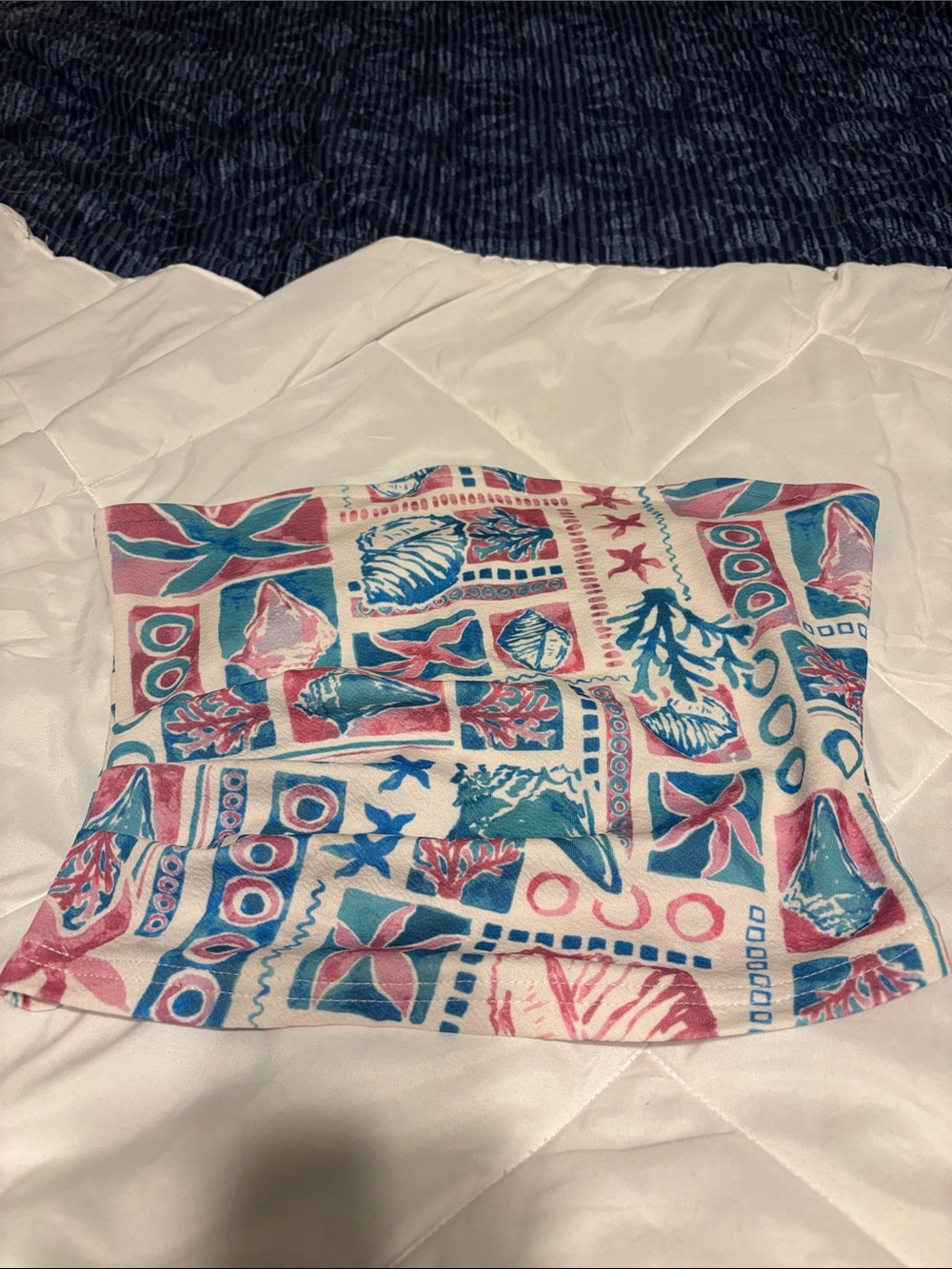 Cute Coastal Seashell Starfish Print Strapless Tube Top Size Small